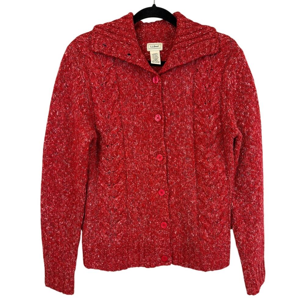 L.L. Bean Marled Red Button Up Cardigan Sweater Size S